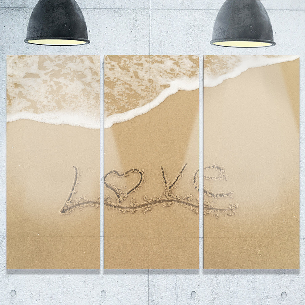 "Love Written on Sandy Seashore" Metal Wall Art, 3 Panels, 36"x28"