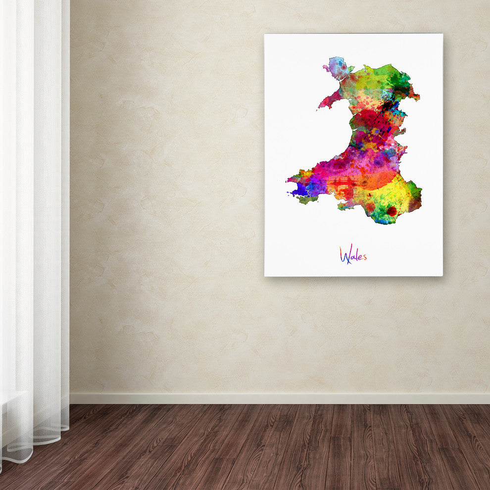 'Wales Watercolor Map' Canvas Art by Michael Tompsett