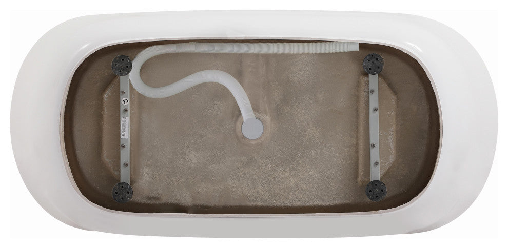 Charlie 59" Soaking Bathtub, Glossy White With Brushed Gold Trim