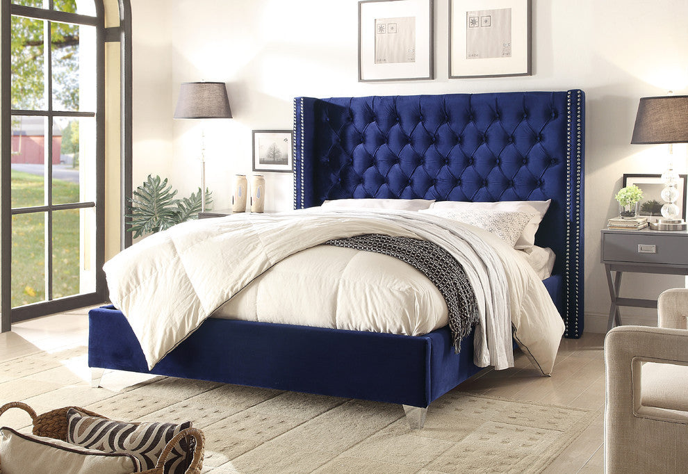 Ames Velvet Bed, Navy, King