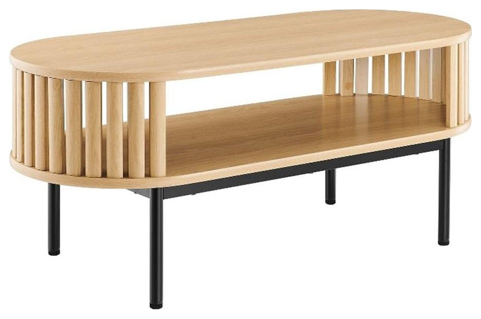 Modway Fortitude Oval Wood Coffee Table with Open Storage in Oak