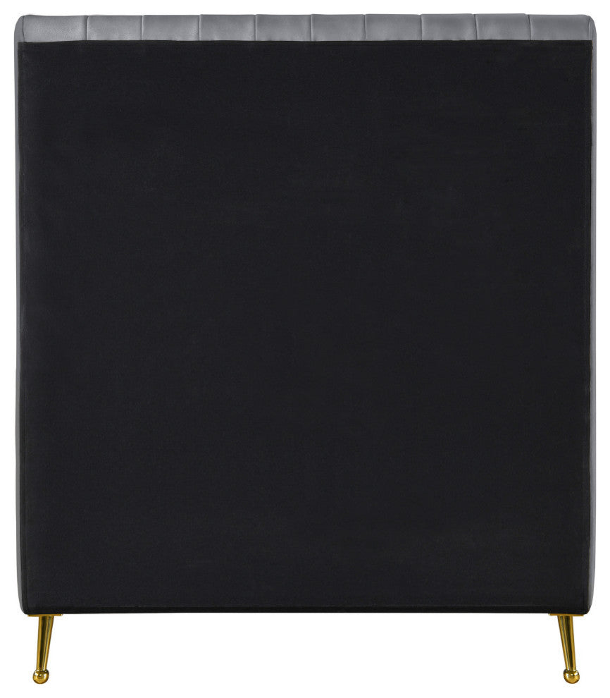Zara Channel Tufted Velvet Upholstered Bed With Custom Gold Legs, Gray, Twin