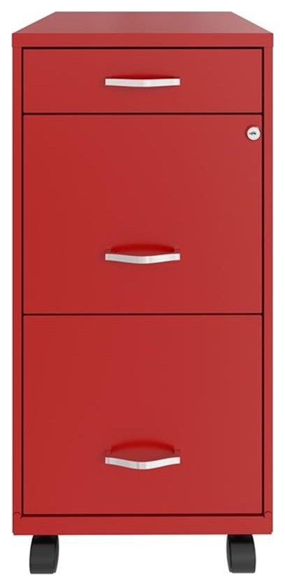 Pemberly Row 3 Drawers Vertical Red Metal Filing Cabinet Pre-assembled
