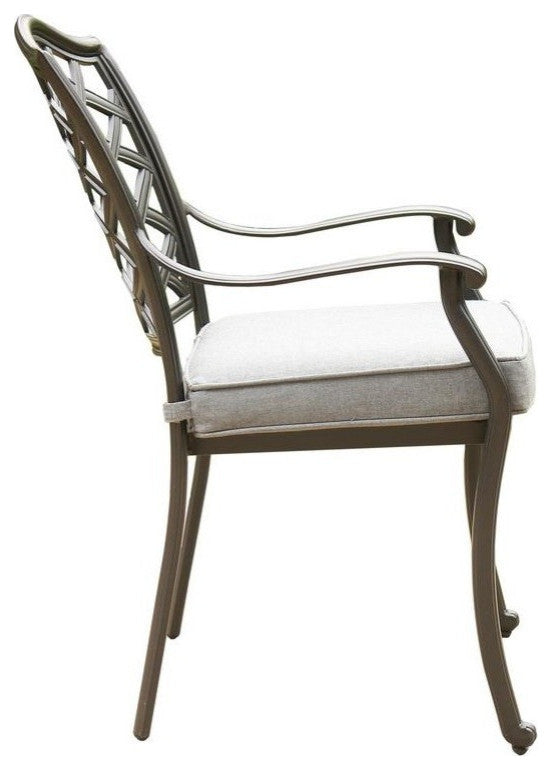 Fletcher Aluminum Dining Arm Chair With Cushion, Set of 2, Cast Slate Sunbrella