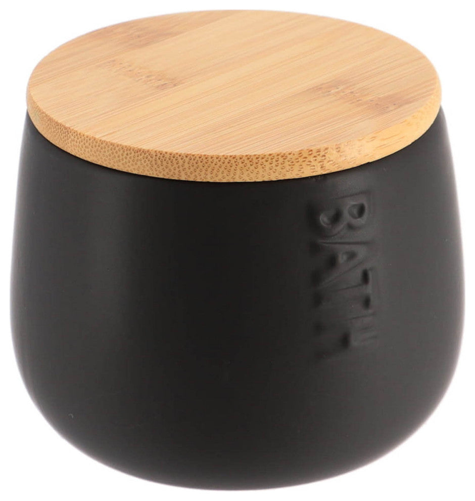 Bath D Dolomite Round Cotton Box White-Bamboo Top, Black