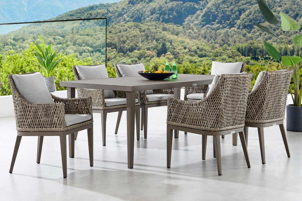 Grenada 7-Piece Gray Aluminum Outdoor Dining Set With Gray Fabric