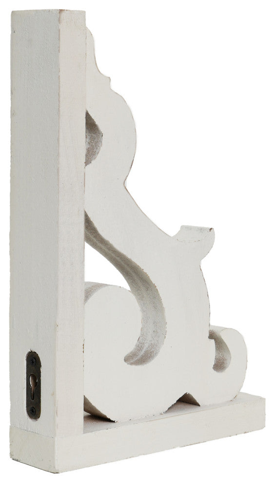 Whitewashed Distressed Antique Wood Corbel Wall Shelf Brackets, Set of 2