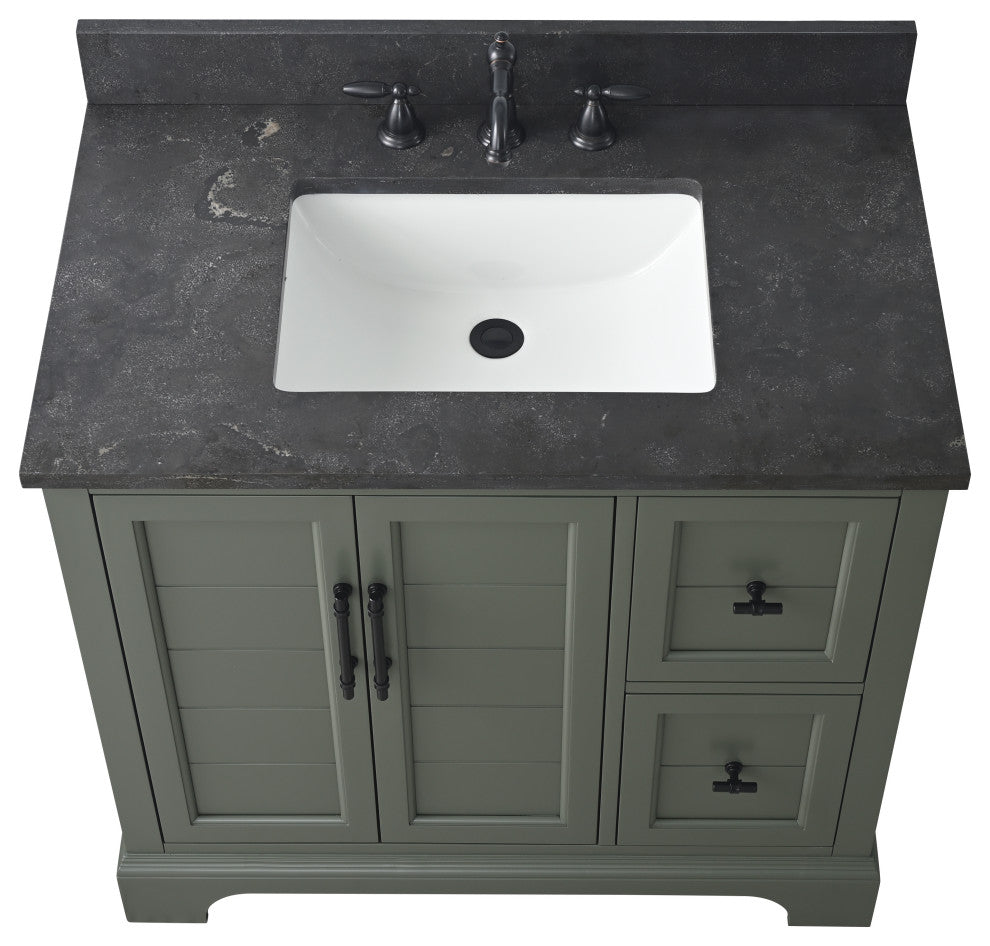 Vanity Art Bathroom Vanity With Sink & Top, Vintage Green, 36", Black Stone