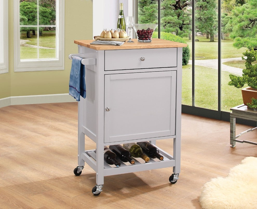 Kitchen Cart With Wooden Top, Natural and Gray