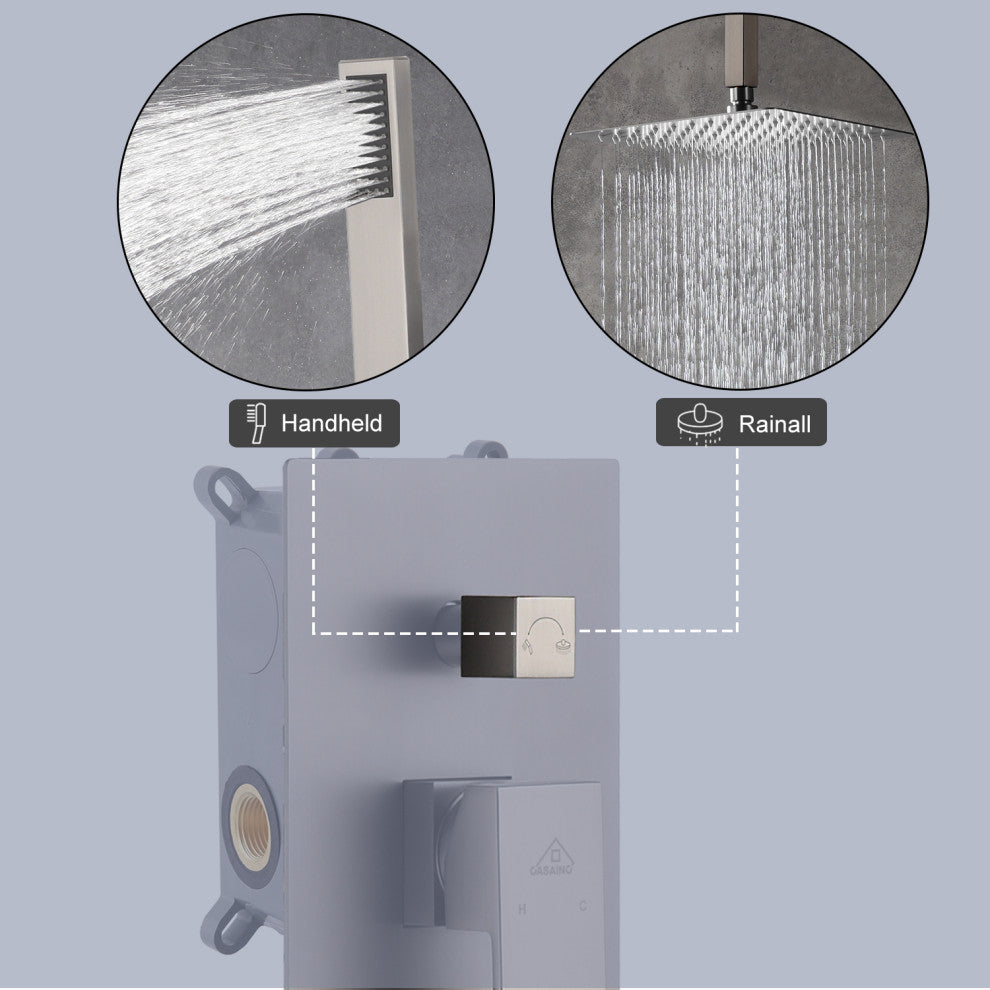 CASAINC 10" Ceiling Mount Dual Rainfall Shower Head Shower System Kit, Brushed Nickel