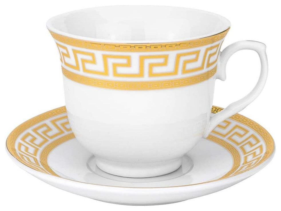 Royalty Porcelain 17-pc Tea Set Greek Key for 6, Fine Porcelain (Gold)