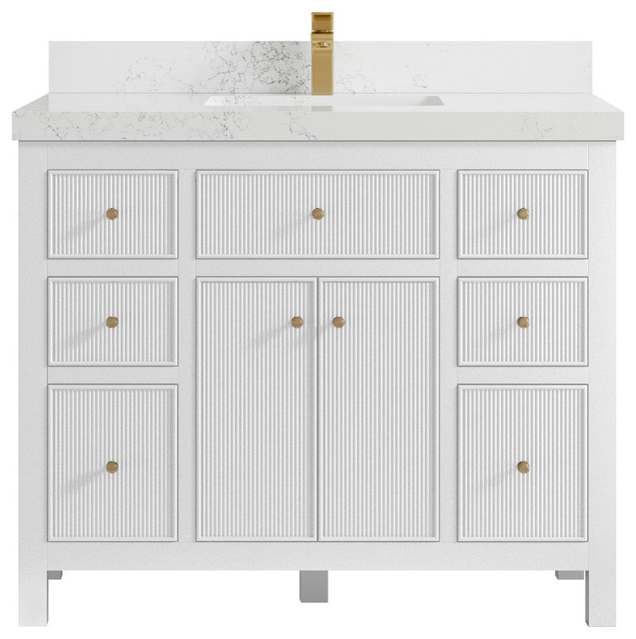Sonoma 42 Single Sink Reeded Bath Vanity in White 2" Empira White