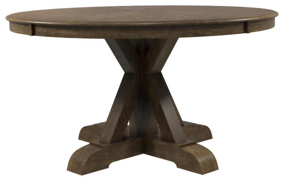 Furniture of America Kora Rustic Round Trestle Wood Dining Table in Light Oak