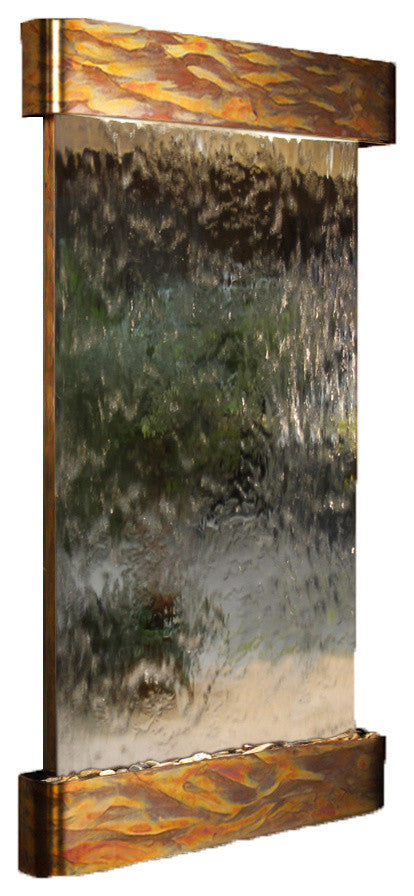 Summit Falls Water Fountain, Silver Mirror, Rustic Copper, Square