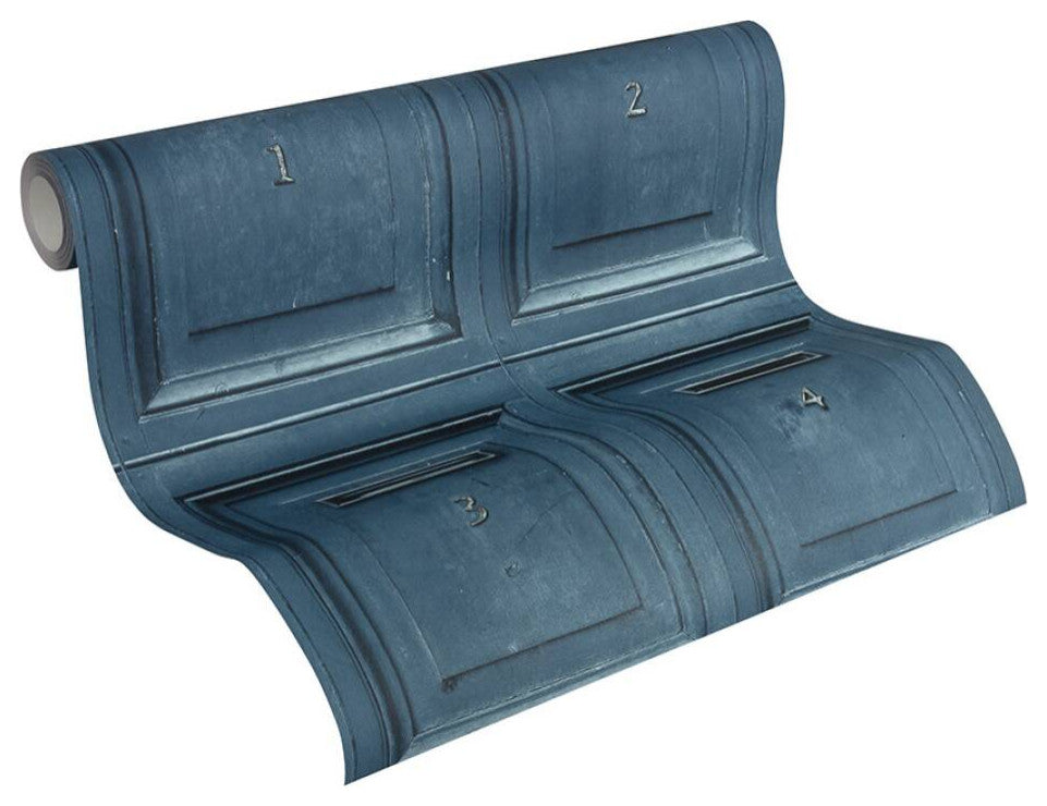 Loft Nature Textured Wallpaper, Numbered Post Boxes, Blue Black, One Roll