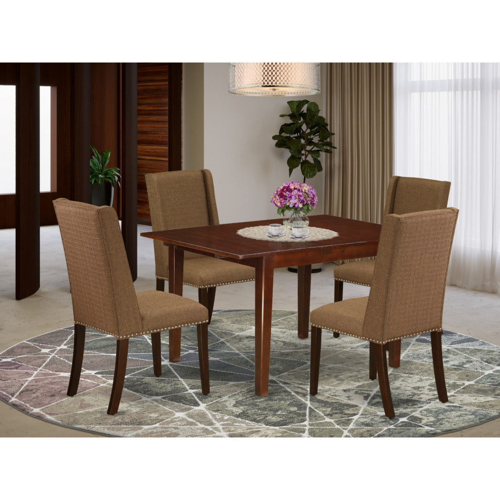 5-Piece Set, 4 Chairs and Table, Wood, High Back and Mahogany