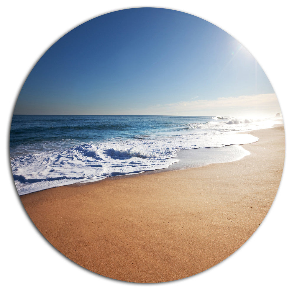 Calm Blue Beach Under Bright Sun, Seashore Round Wall Art, 23"
