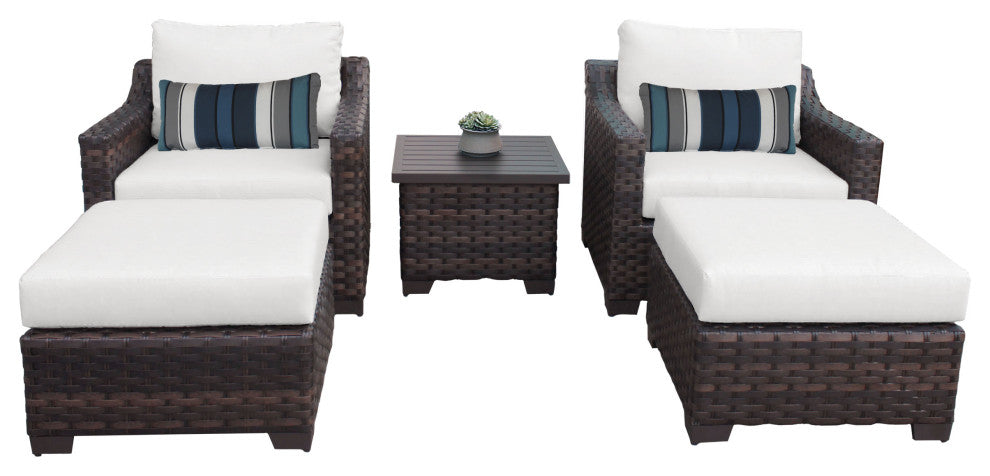 kathy ireland River Brook 5 Piece Wicker Patio Furniture Set, Alabaster