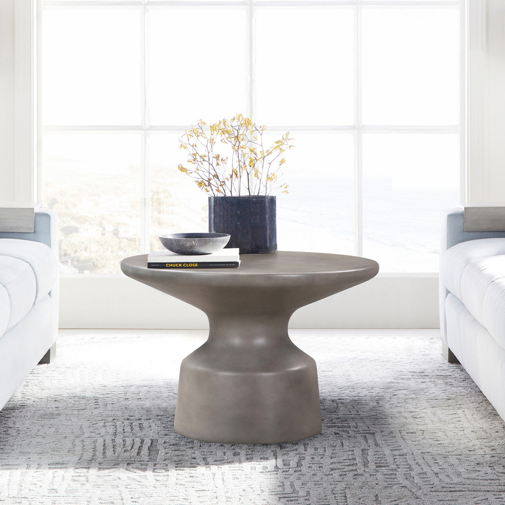 Sephie Round Pedastal Coffee Table, Gray Concrete