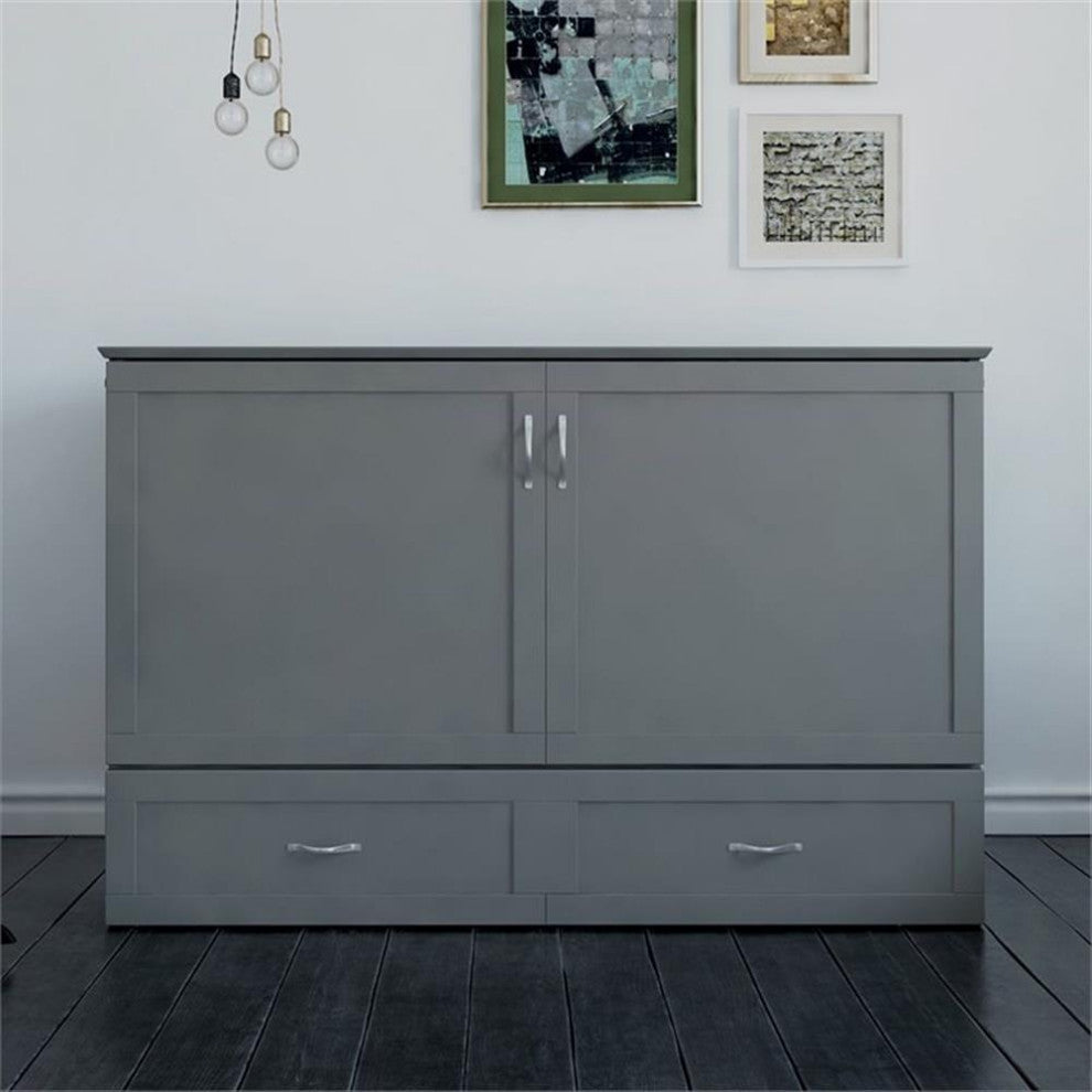 AFI Hamilton Queen Solid Wood Murphy Bed Chest with Built-In Charger in Grey