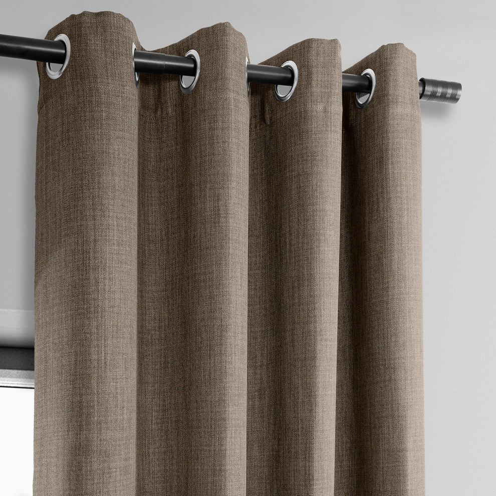Faux Linen Grommet Room Darkening Curtain Single Panel, Dutch Cocoa, 50w X 120l