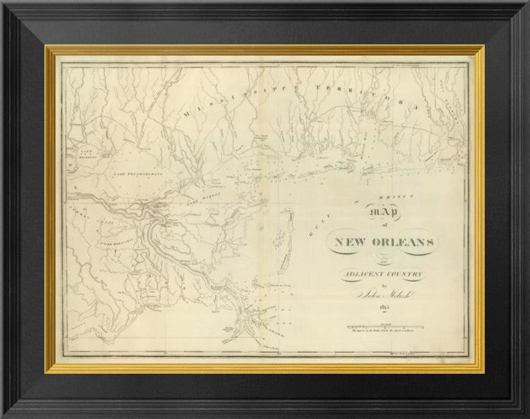 "Map of New Orleans and Adjacent Country, 1824"  by John Melish, 20x16"