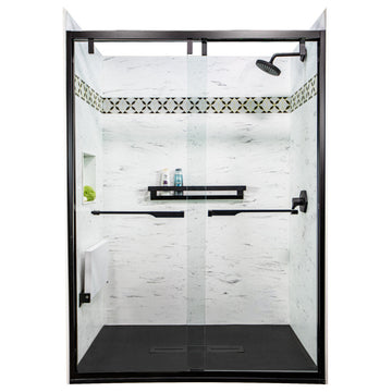 Transolid SaraMar 60"x36"x96" 3-Piece Shower Wall Kit, White Venito Velvet