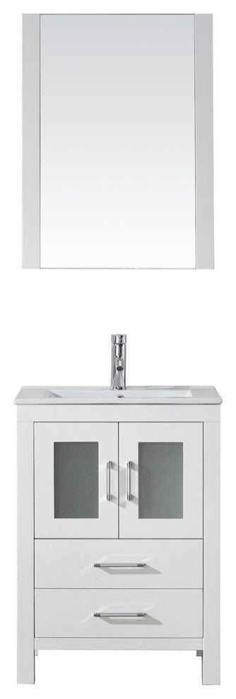 Virtu Dior 24" Single Bathroom Vanity, White, Polished Chrome Faucet, Mirror