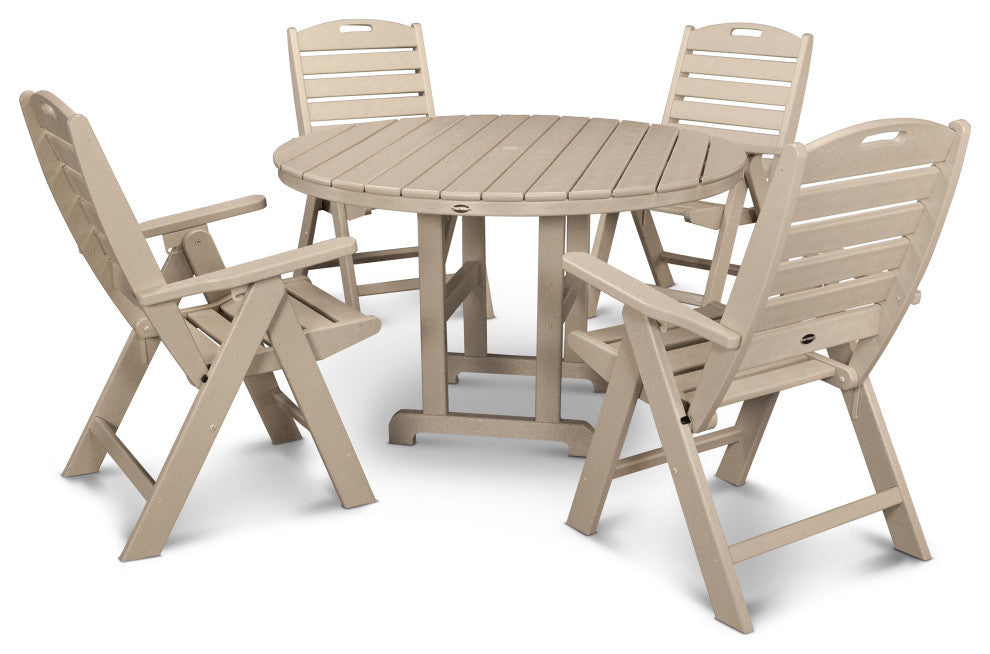 Polywood Nautical 5-Piece Round Farmhouse Dining Set, Sand