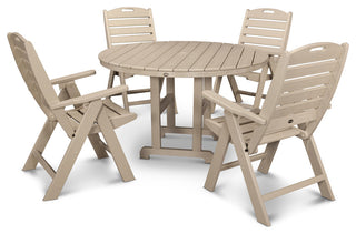 Polywood Nautical 5-Piece Round Farmhouse Dining Set, Sand