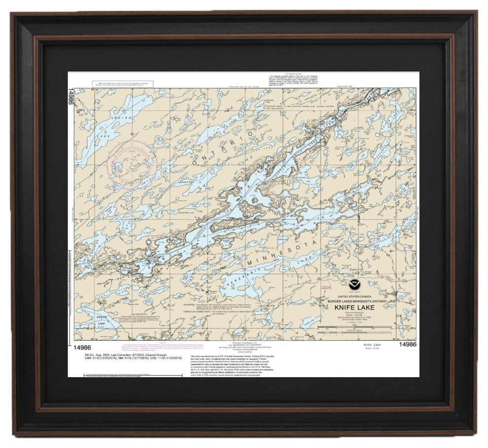 Poster Size Framed Nautical Chart, Knife Lake, Minnesota, 36x32