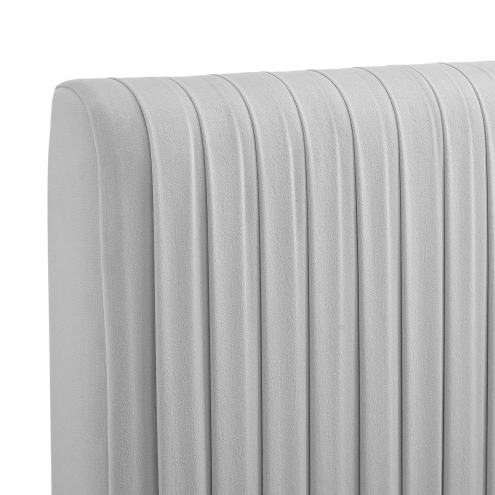 Eloise Channel Tufted Performance Velvet Twin Headboard-Light Gray