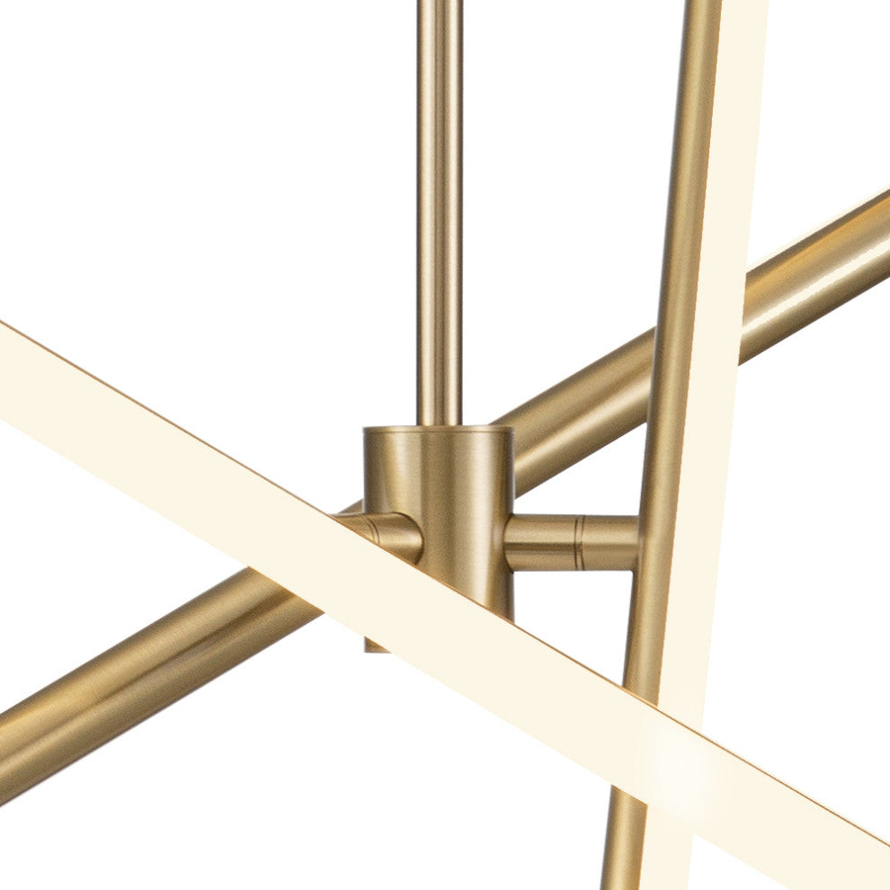 3-Light Modern Simple Led Tube Sputnik Chandelier, Brass