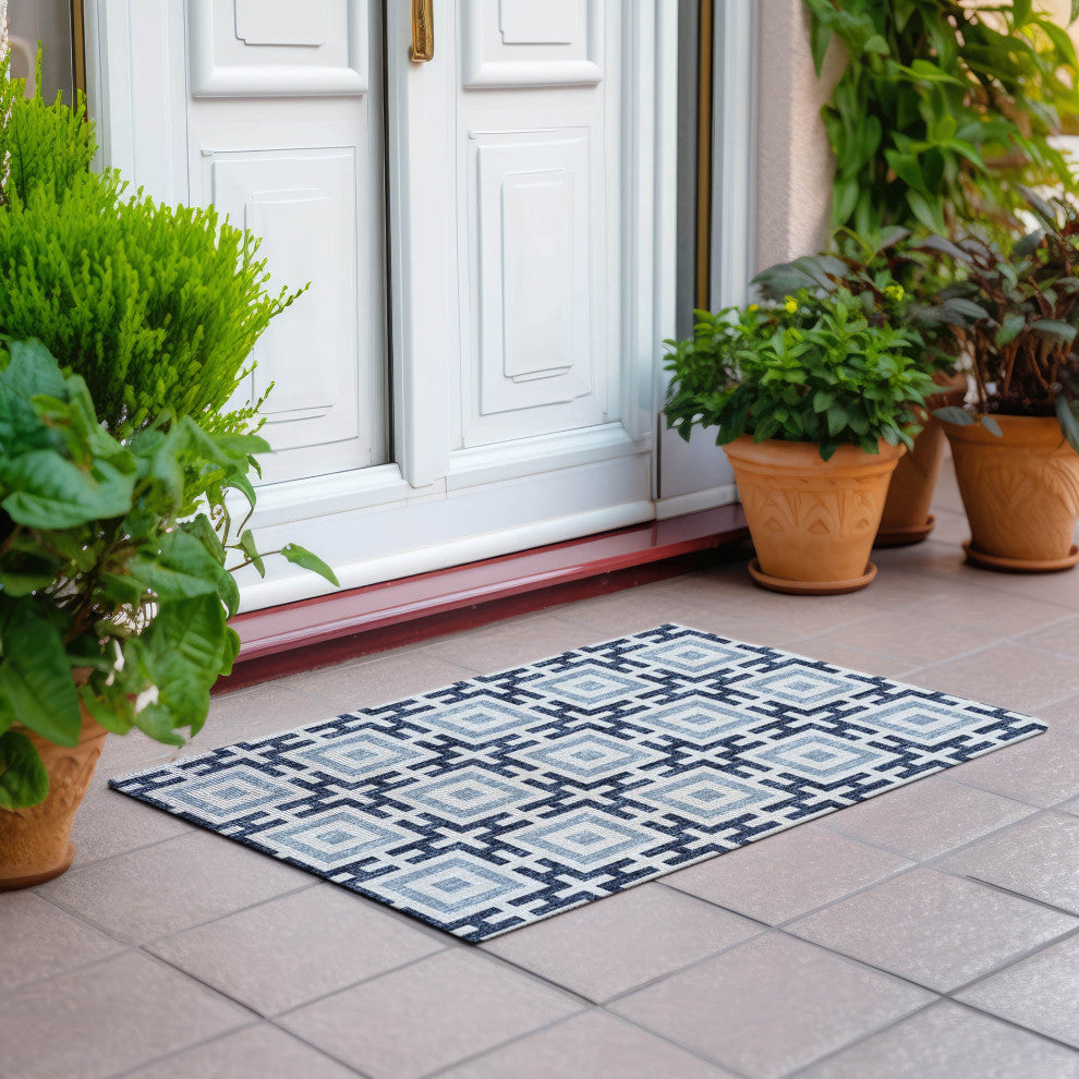 Indoor/Outdoor Marlo MO1 Navy Machine Washable 1'8" x 2'6" Rug