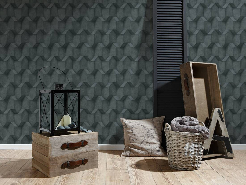 Textured Wallpaper Modern Featuring 3D Geometric Structure, 388272