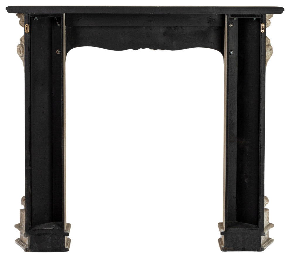 Decorative Wood Fireplace Mantel Ornate, Distressed Cream