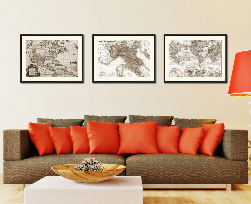 North Italy Vintage Sepia Map Canvas Print, 28"x37"