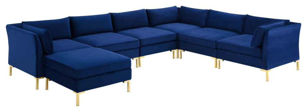 Sectional Sofa Set, Velvet, Blue Navy, Modern, Living Lounge Hotel Hospitality