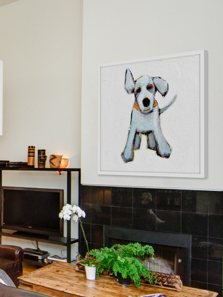 "Small White Pup" Framed Painting Print, 18"x18"