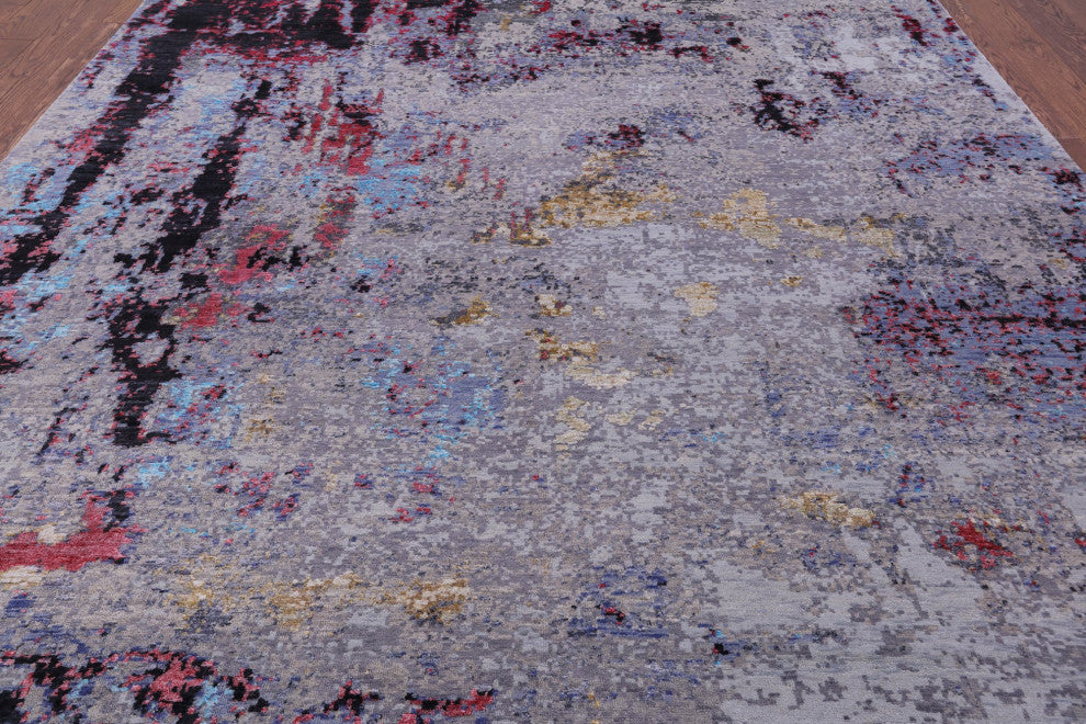 Hand Knotted Wool and Silk Modern Rug 7' 11" X 10' 3" Q7228