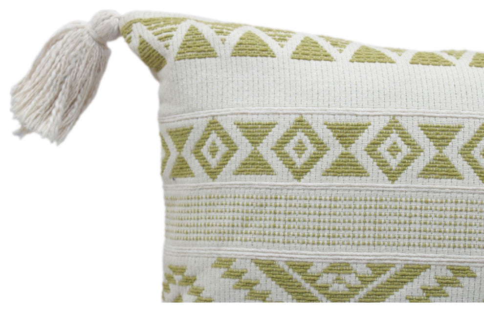Yellow Machine Woven with Tassels Bunche Throw Pillow, 20" x 20"