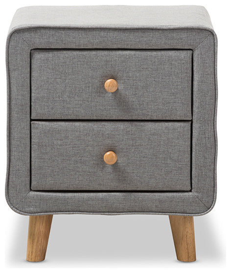Baxton Studio Jonesy Mid-Century Gray Upholstered 2-Drawer Nightstand