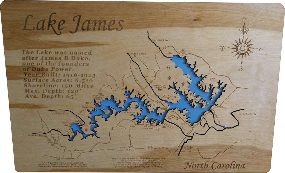 Lake James, North Carolina-Wood Lake Map, Medium Standout