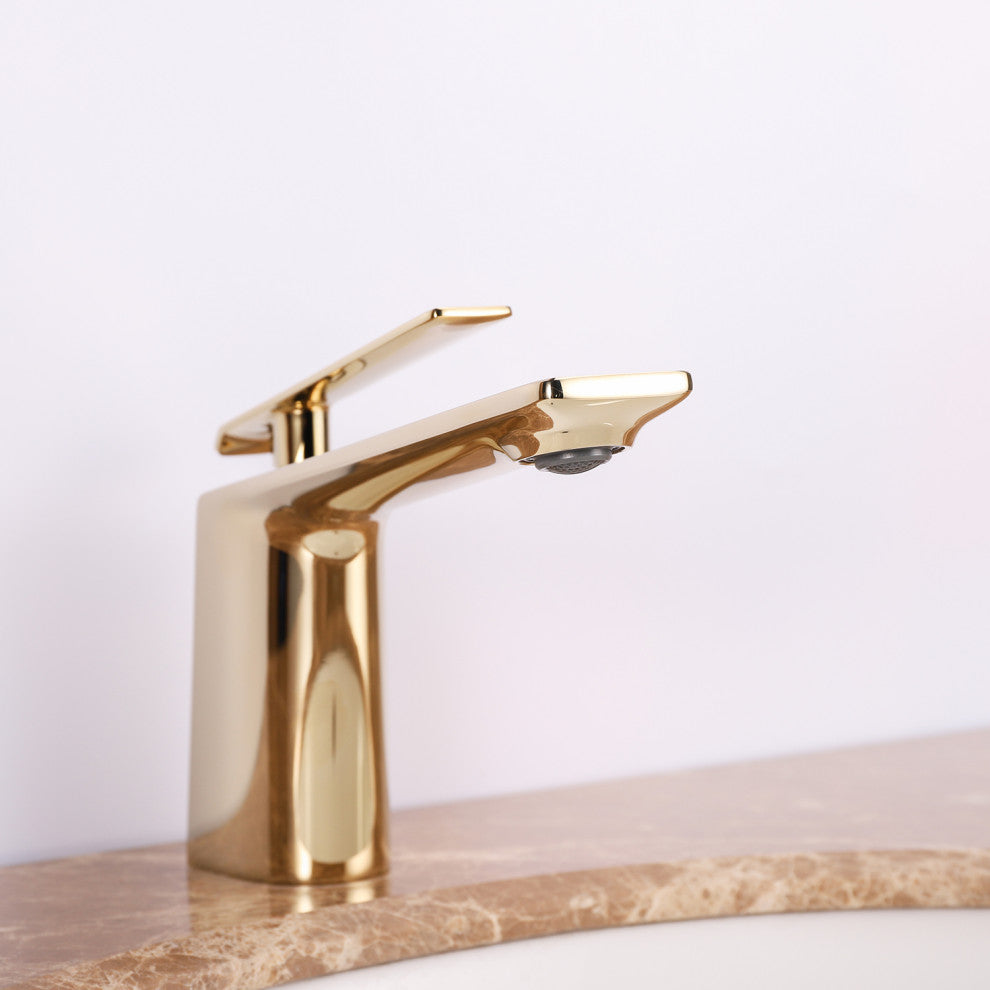 Eviva Glossy Single Handle Gold Coated Bathroom Sink Faucet