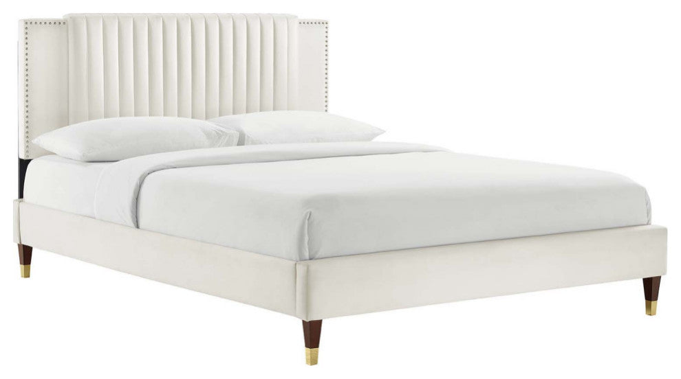 Zahra Channel Tufted Performance Velvet Twin Platform Bed, White