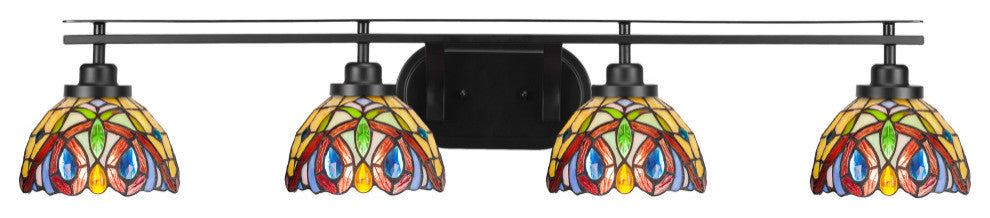 Odyssey 4 Light Bath Bar In Matte Black Finish With 7" Lynx Art Glass