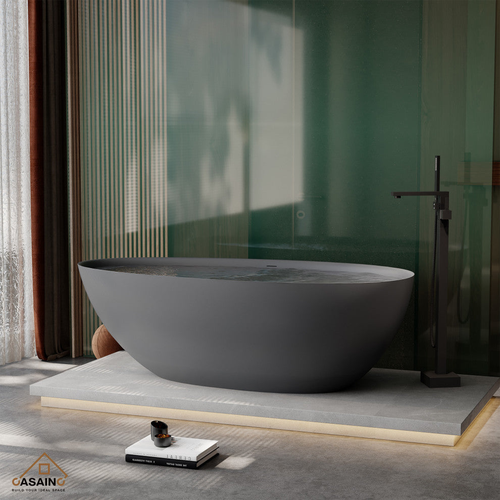 67in Solid Surface Freestanding Bathtub in Matte White, Matte Grey