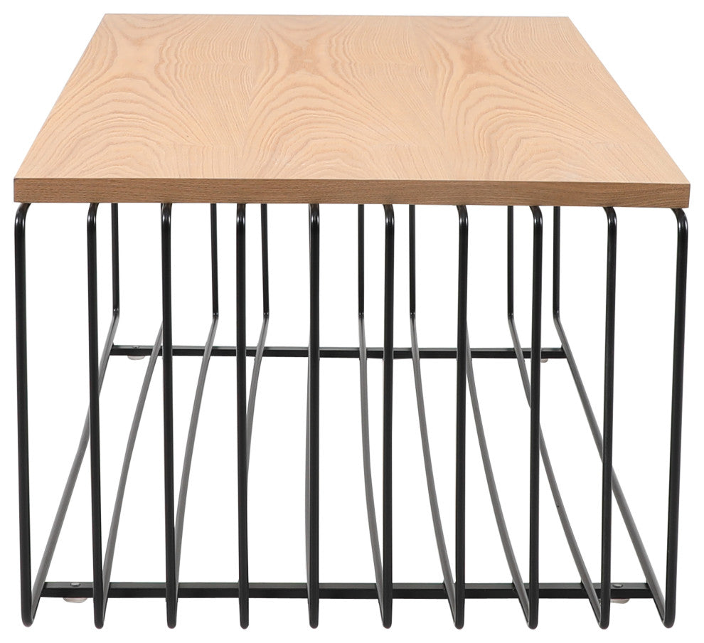 LeisureMod Walden Rectangular Coffee Table Powder Coated Steel Frame, Black