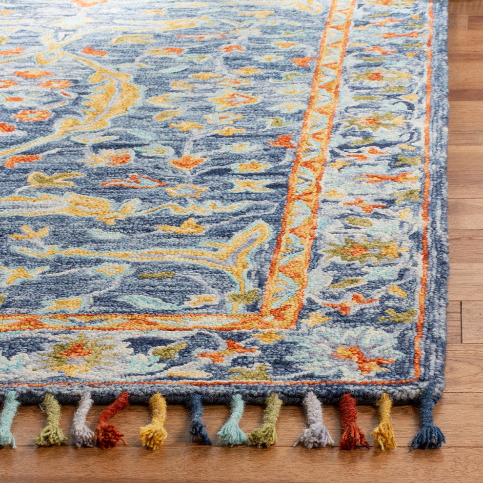 Safavieh Aspen Apn116M Bohemian Rug, Blue/Rust, 7'0"x7'0" Square