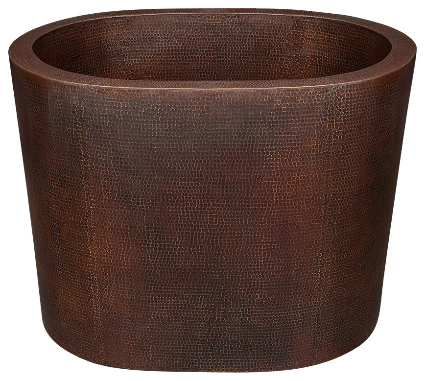 48" Hammered Copper Oval Japanese Soaking Tub & Drain Package
